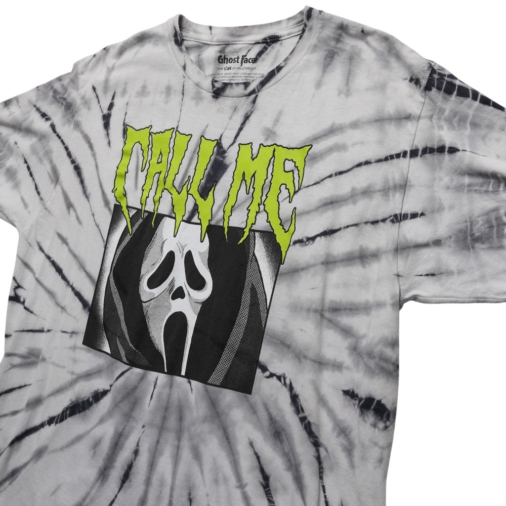 Ghost Face Graphic T-Shirt Mens Large Gray Tie Dye Call Me‎ Scream Horror Movie